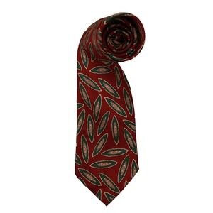 Polo Ralph Lauren Vintage Burgundy Green Geometric Print Hand Made‎ Silk Tie USA